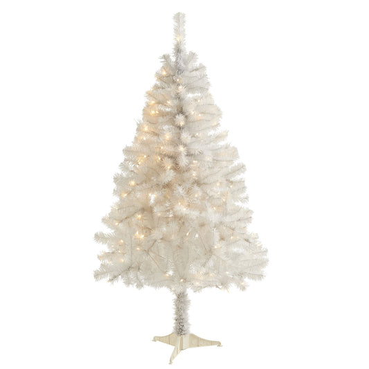 Sapin de Noël artificiel blanc de 4 pi avec 100 lumières LED transparentes