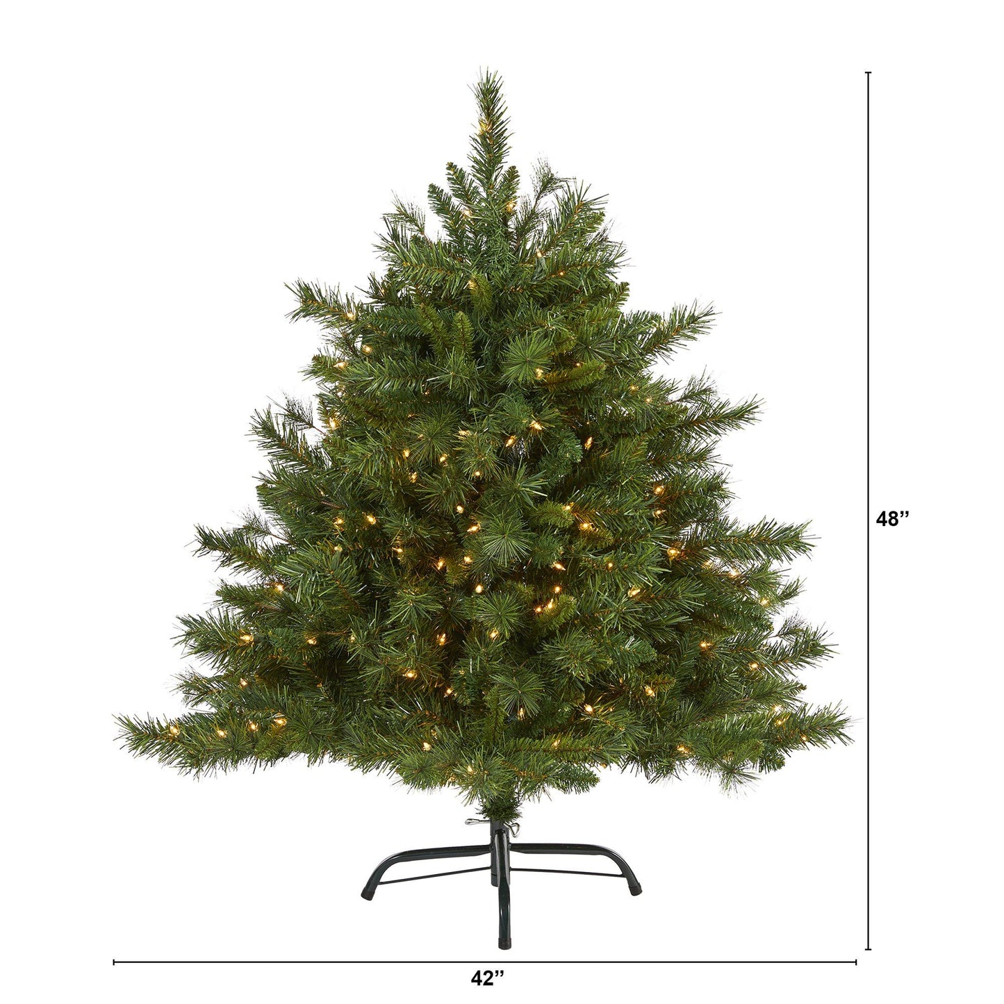 Árbol de Navidad artificial de pino mixto Wyoming de 4 pies con 250 luces transparentes y 462 ramas flexibles