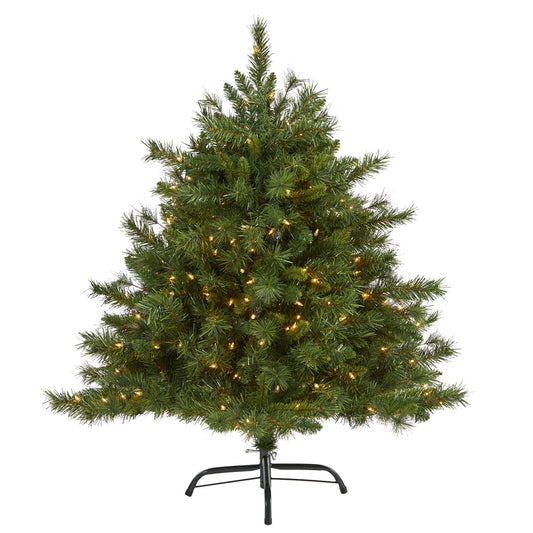 Árbol de Navidad artificial de pino mixto Wyoming de 4 pies con 250 luces transparentes y 462 ramas flexibles