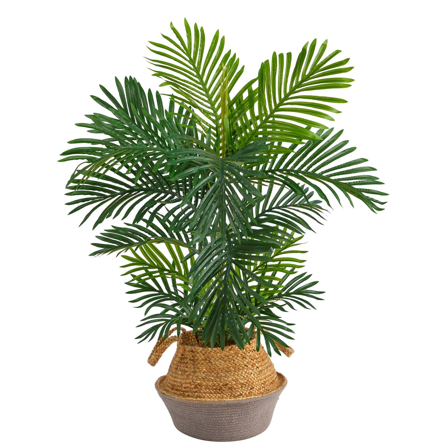 Palmier Areca de 40 po en coton et jute tissés à la main de style bohème chic, jardinière grise résistante aux UV