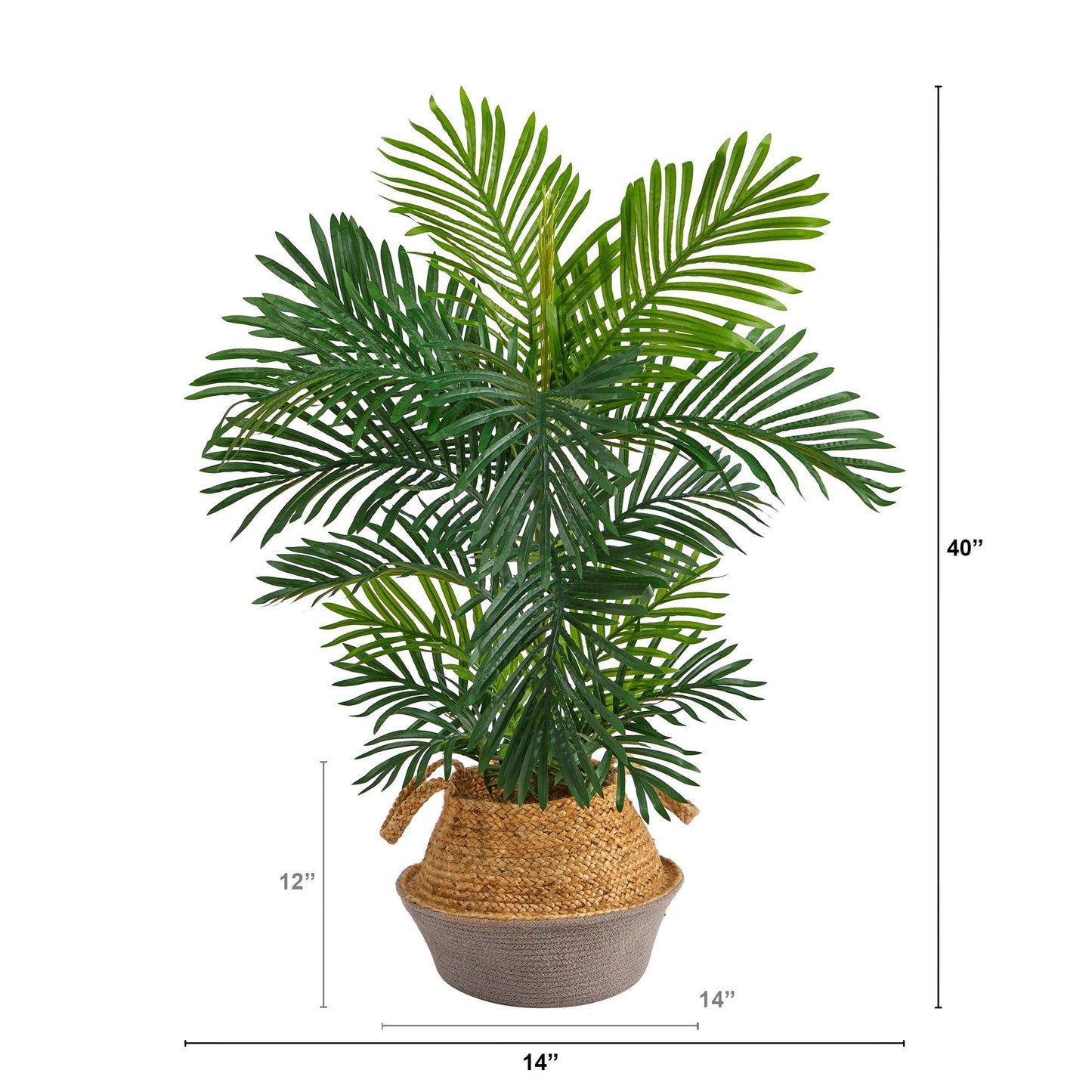 Palmier Areca de 40 po en coton et jute tissés à la main de style bohème chic, jardinière grise résistante aux UV