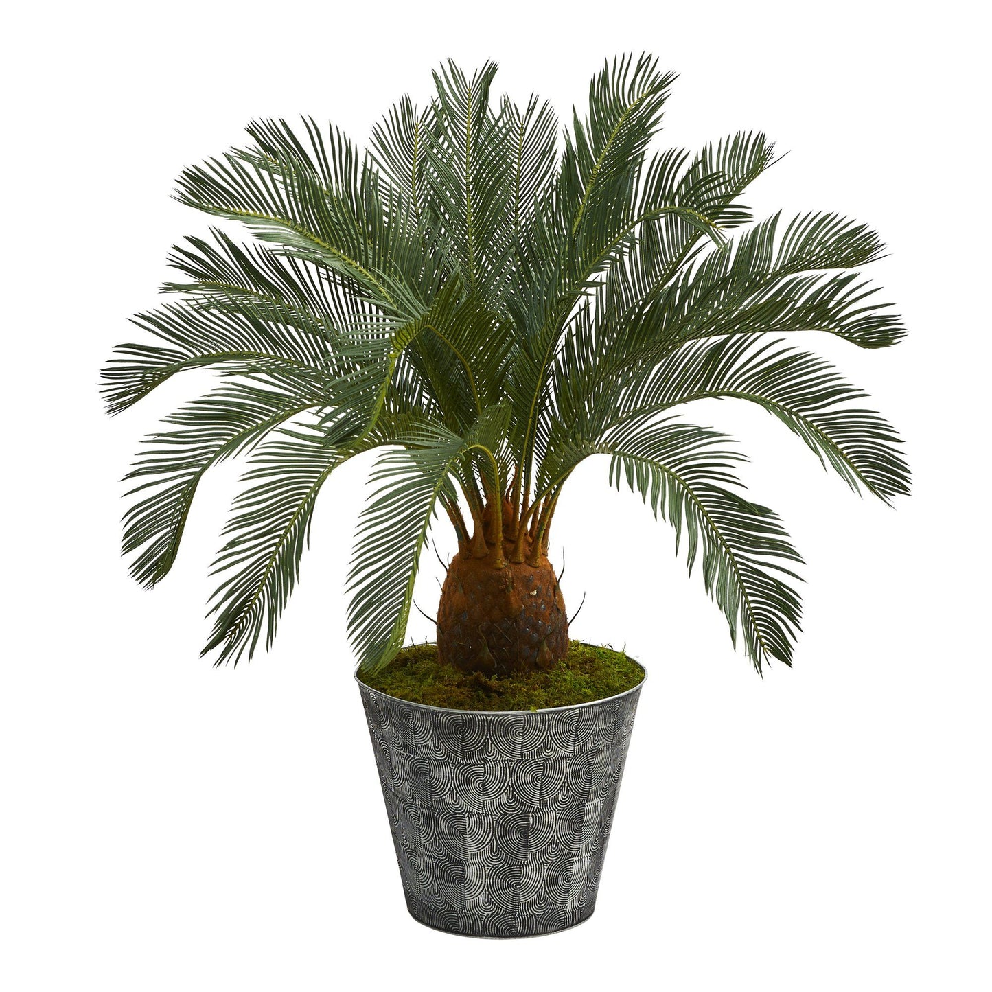 Árbol artificial Cycas de 40” en macetero de hojalata con relieve negro