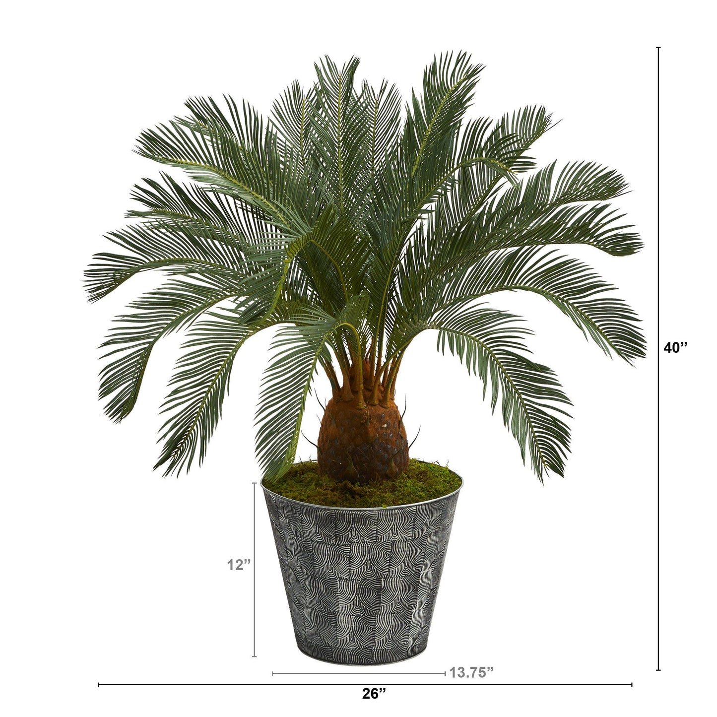 Árbol artificial Cycas de 40” en macetero de hojalata con relieve negro