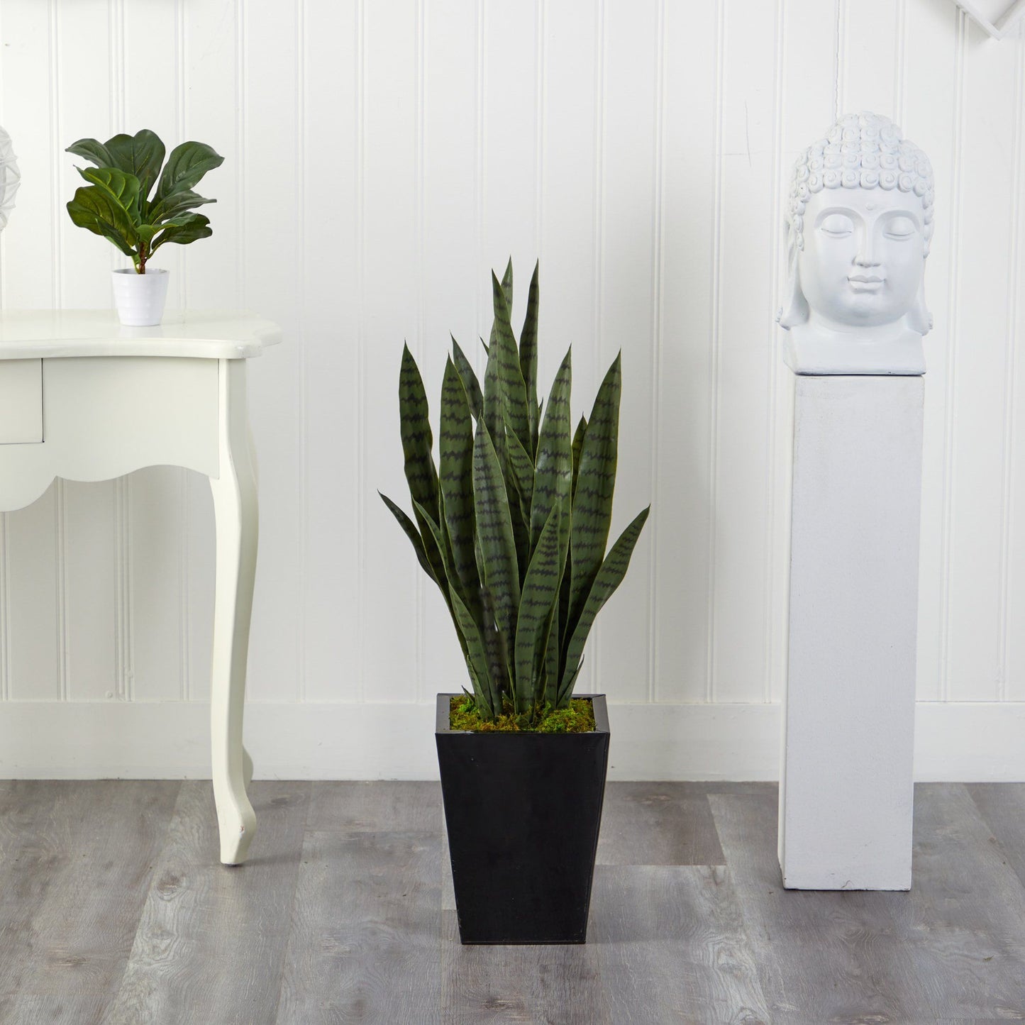 40” Sansevieria Artificial Plant in Black Metal Planter