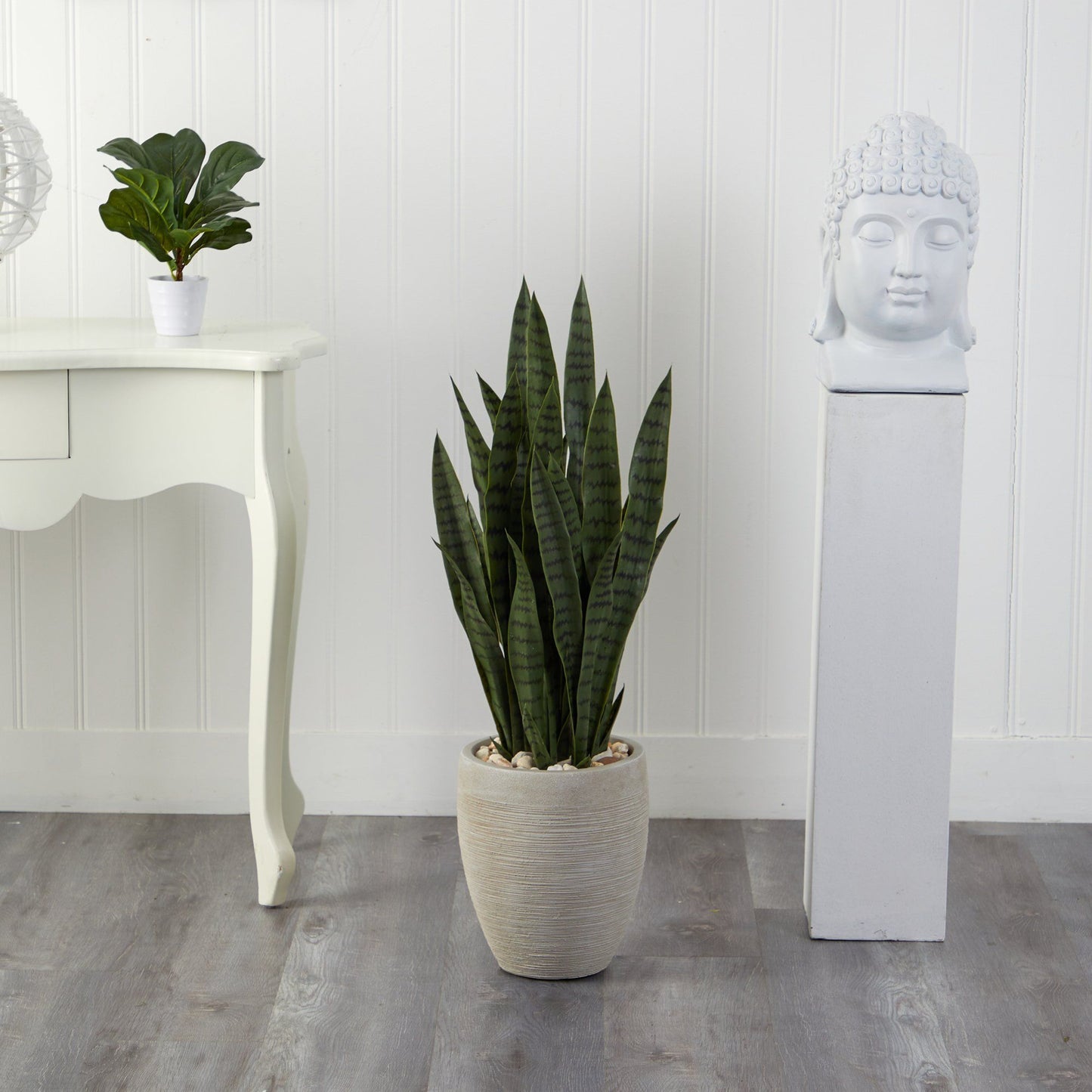 40” Sansevieria Artificial Plant in Sand Colored Planter