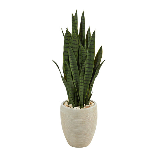 Planta artificial Sansevieria de 40” en macetero color arena