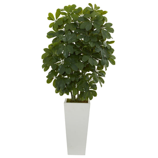 Plante artificielle Schefflera de 40 po dans un vase blanc (Real Touch)