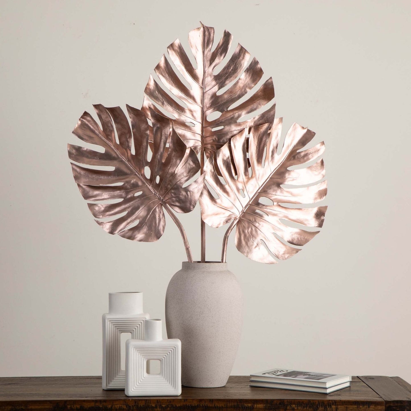 41" Artificial Rose Gold Monstera Stems - Set of 3