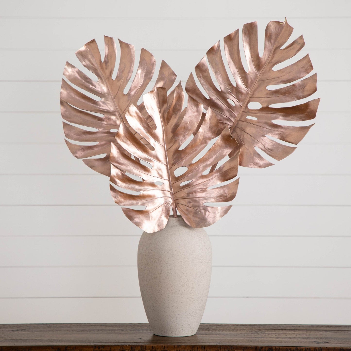 41" Artificial Rose Gold Monstera Stems - Set of 3