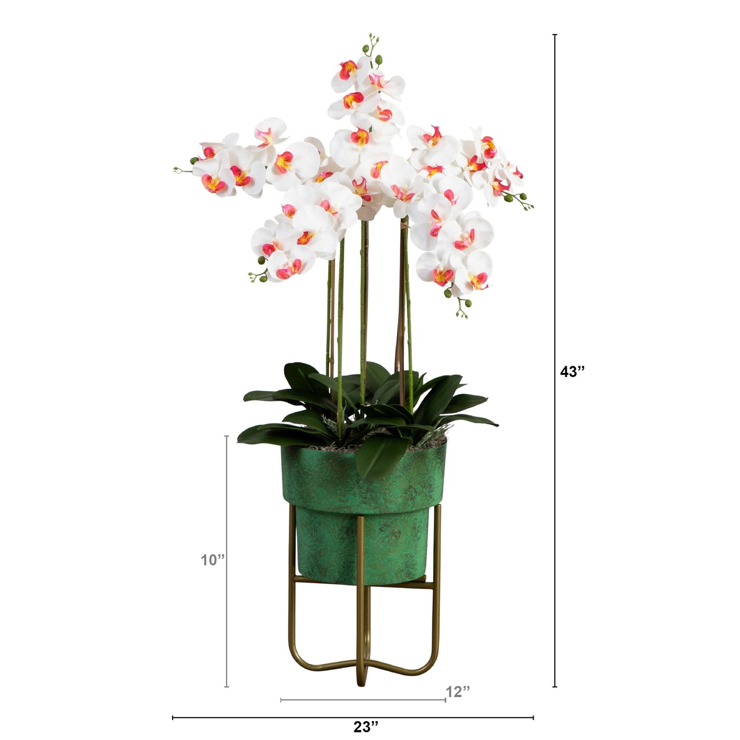 43” Artificial Orchid Arrangement in Patina Metal Planter with Stand