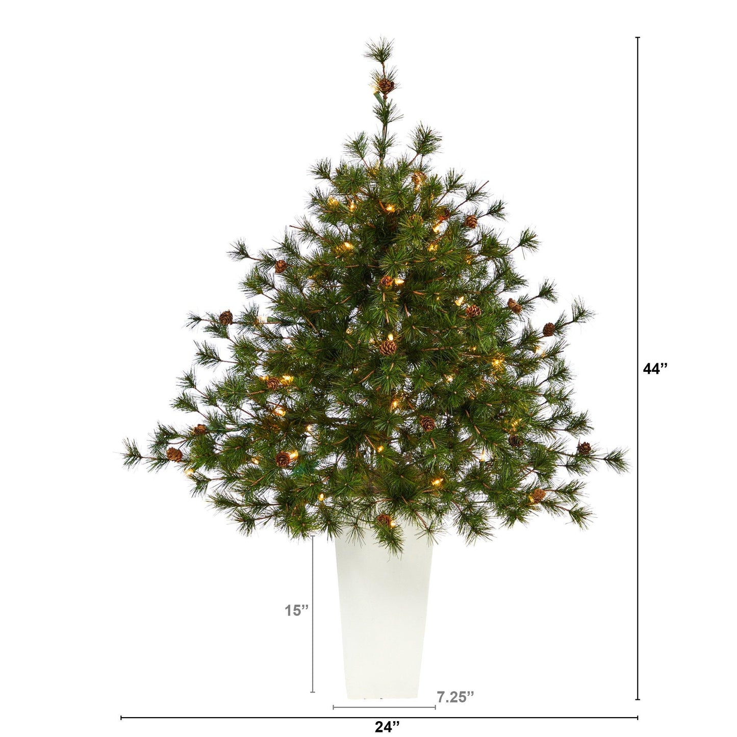 Árbol de Navidad artificial de pino de montaña de Colorado de 44" con 50 luces transparentes. 171 ramas flexibles y piñas en maceta