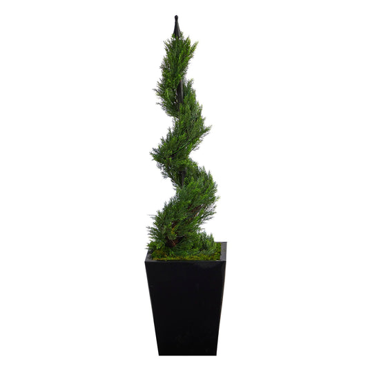 Árbol topiario artificial en espiral de ciprés de 44" en macetero de metal negro