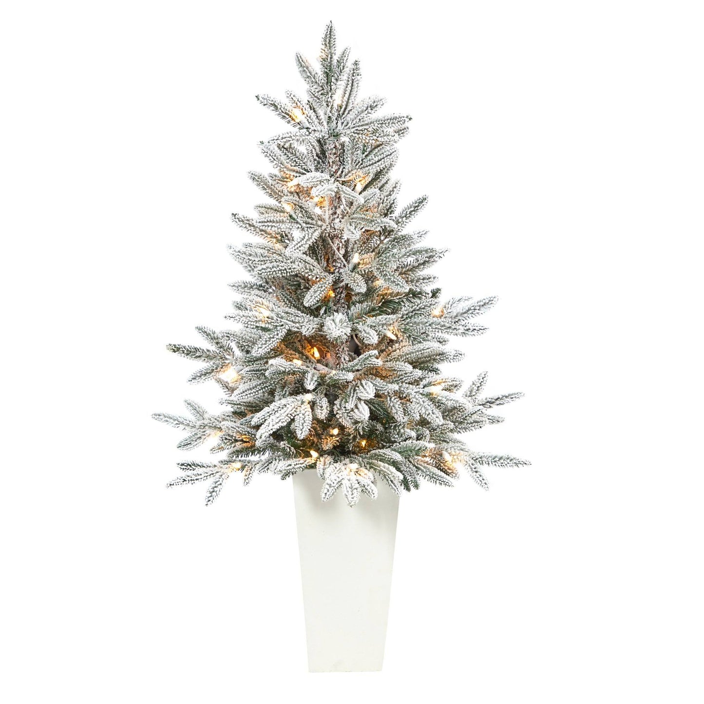 Árbol de Navidad artificial de abeto de Manchester flocado de 44" con 50 luces y 133 ramas flexibles en macetero blanco