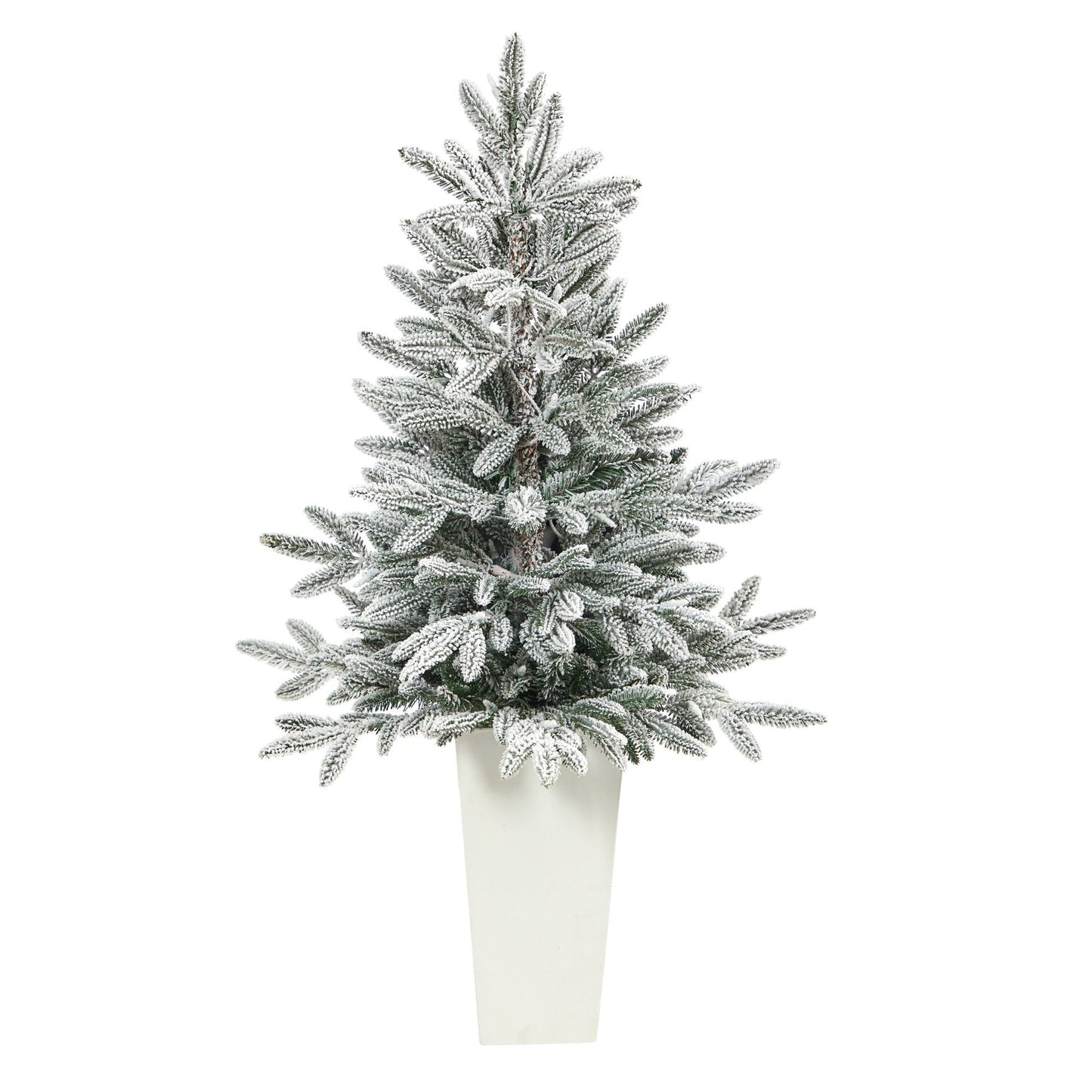 Árbol de Navidad artificial de abeto de Manchester flocado de 44" con 50 luces y 133 ramas flexibles en macetero blanco