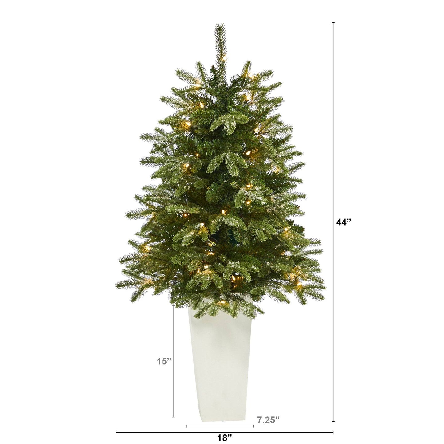 Árbol de Navidad artificial de abeto Grand Teton nevado de 44" con 50 luces transparentes y 111 ramas flexibles en maceta roja