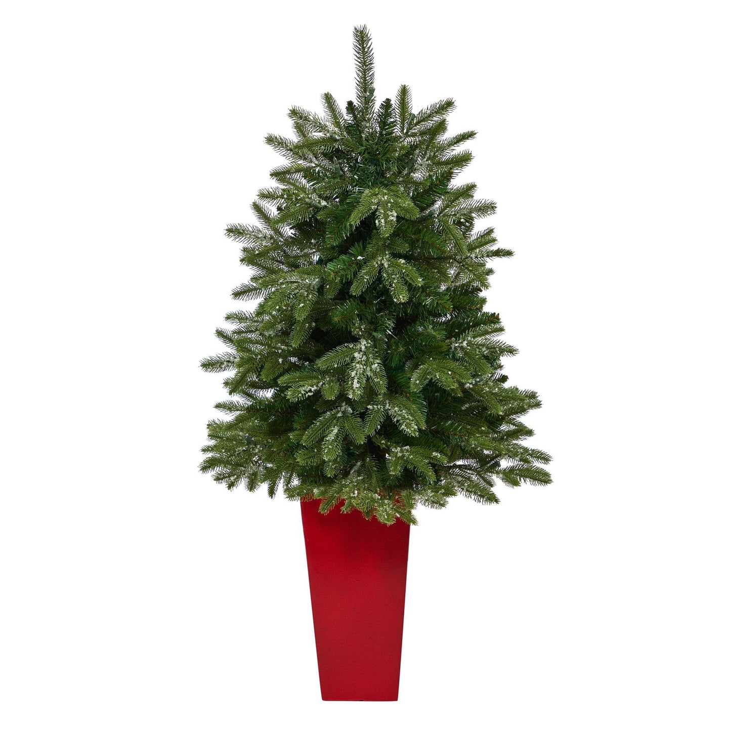 Árbol de Navidad artificial de abeto Grand Teton nevado de 44" con 50 luces transparentes y 111 ramas flexibles en maceta roja