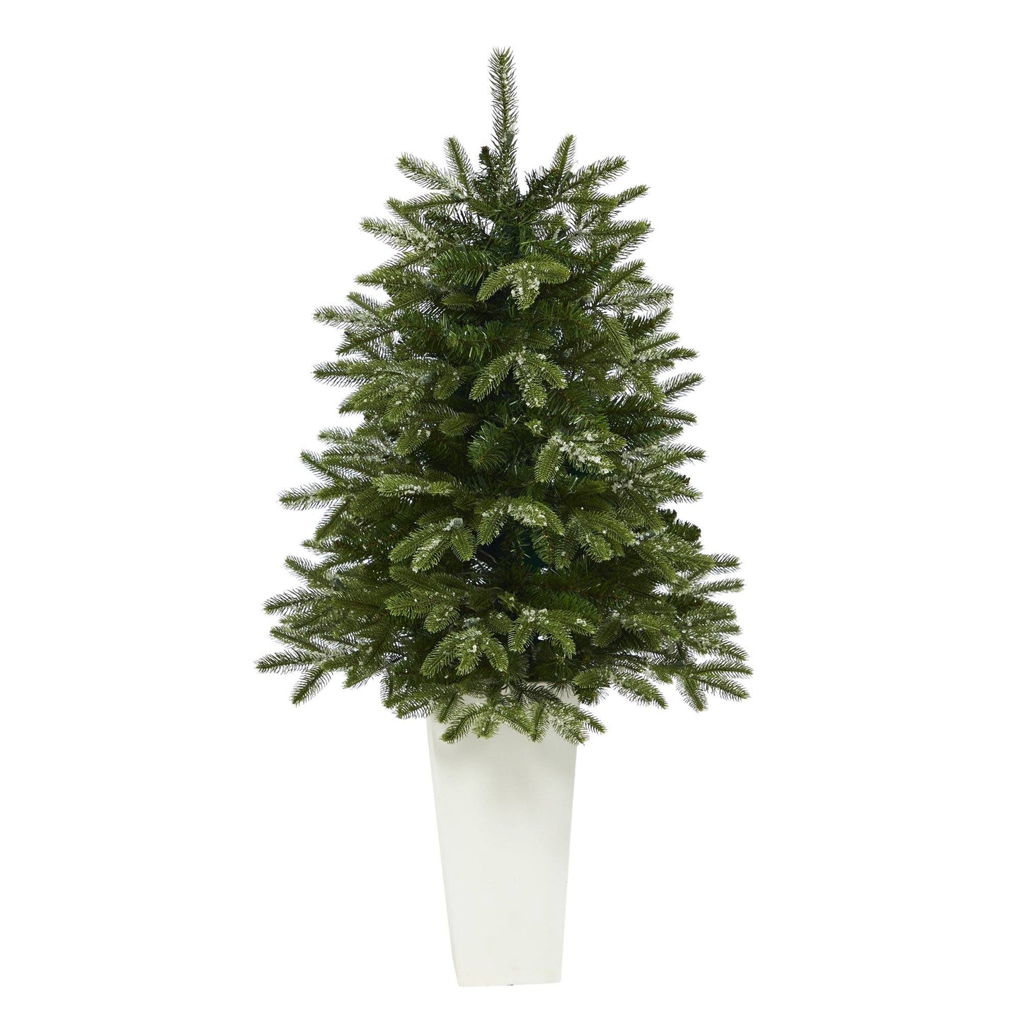 Árbol de Navidad artificial de abeto Grand Teton nevado de 44" con 50 luces transparentes y 111 ramas flexibles en maceta roja