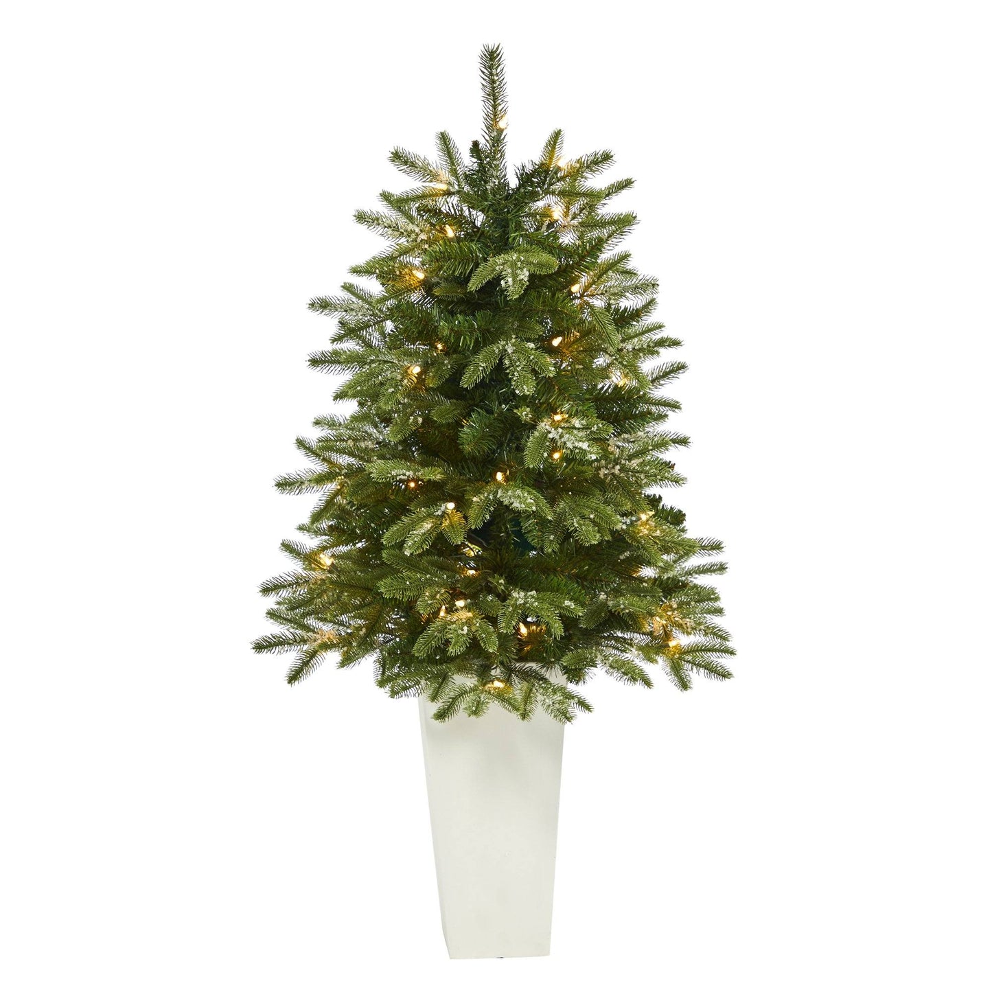 Árbol de Navidad artificial de abeto Grand Teton nevado de 44" con 50 luces transparentes y 111 ramas flexibles en maceta roja