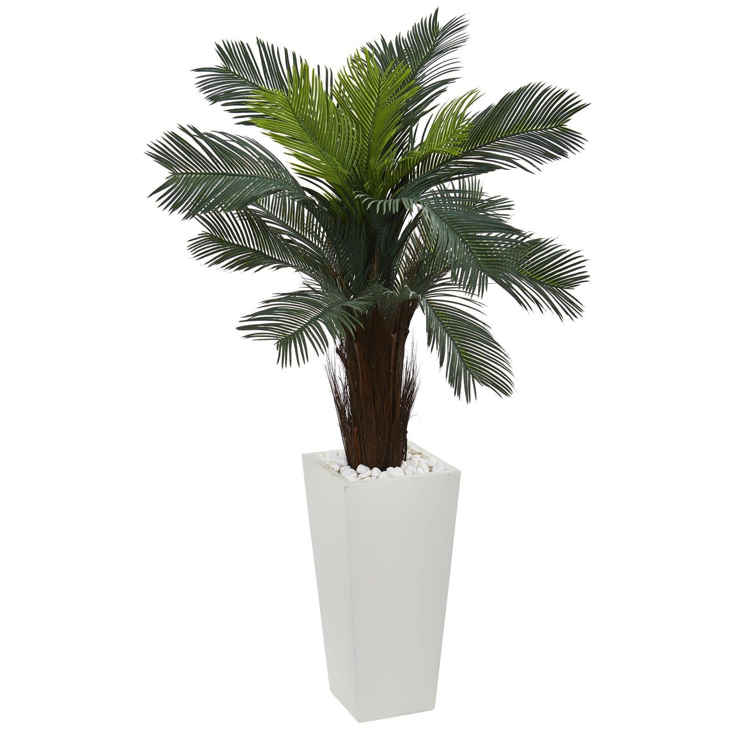 Planta artificial Cycas de 4,5 pies en maceta tipo torre blanca para interior y exterior