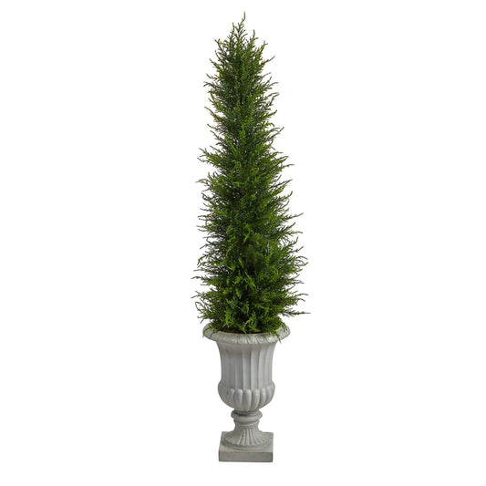 4.5’ Cypress Artificial Tree in Decorative Urn UV Resistant (Indoor/Outdoor)