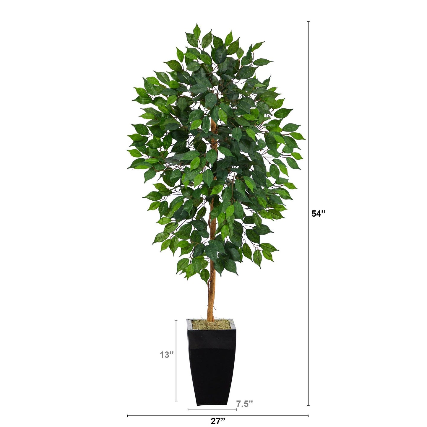 Árbol ficus artificial de 4,5 pies en macetero de metal negro