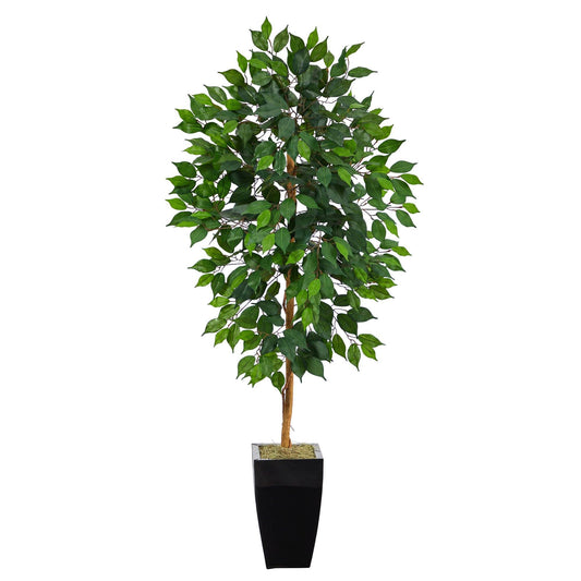 Árbol ficus artificial de 4,5 pies en macetero de metal negro