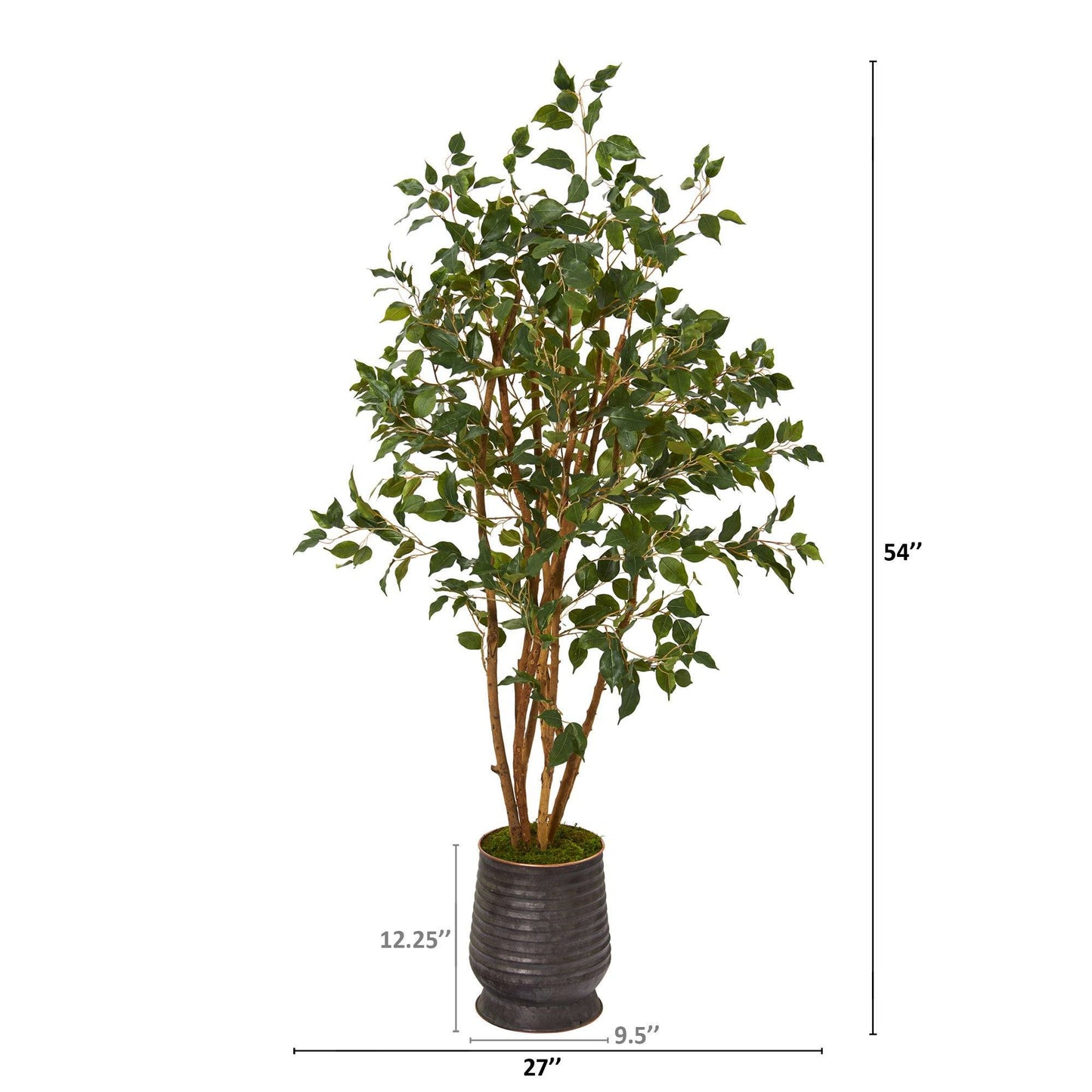 Árbol ficus artificial de 4,5 pies en macetero de metal acanalado