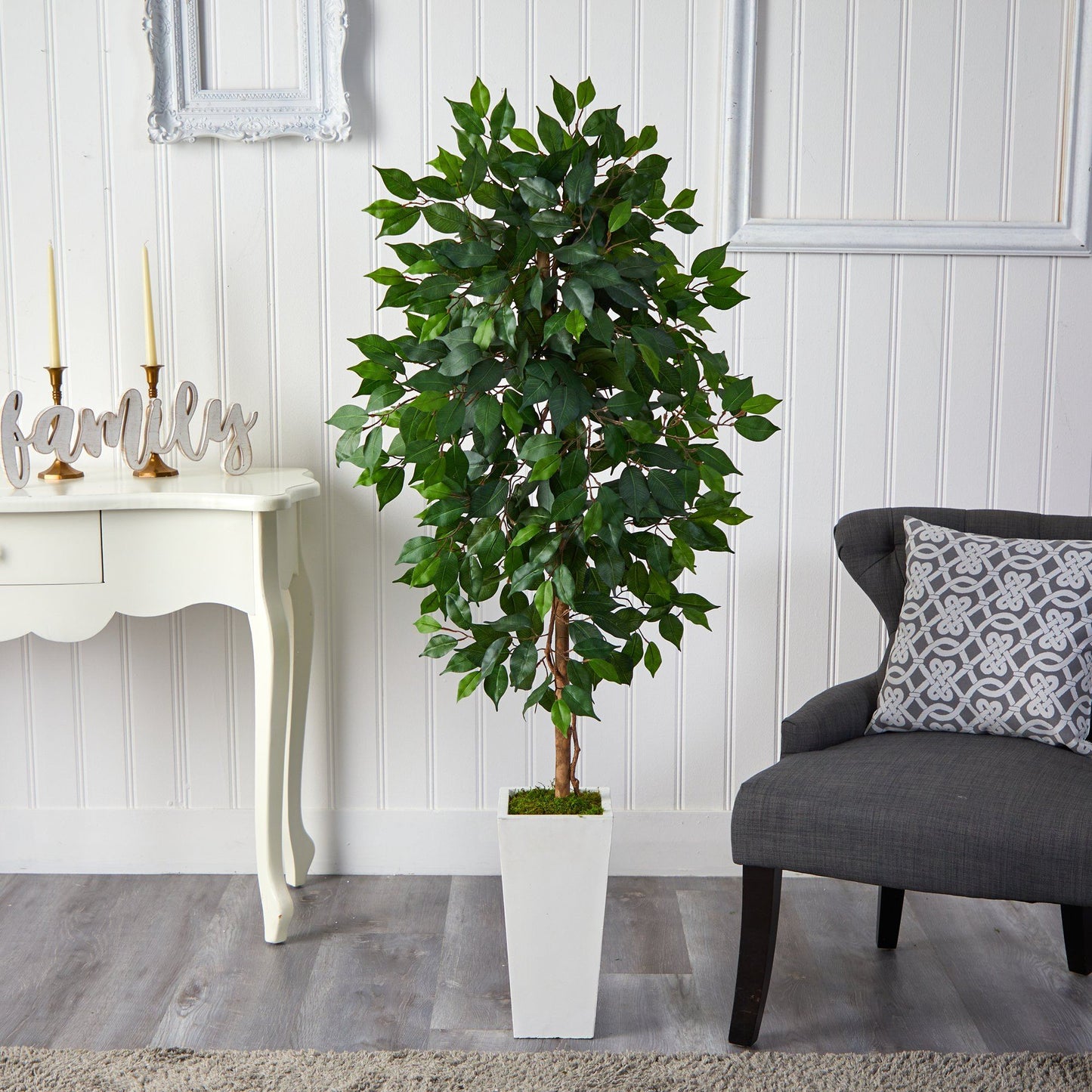 4.5’ Ficus Artificial Tree in White Planter