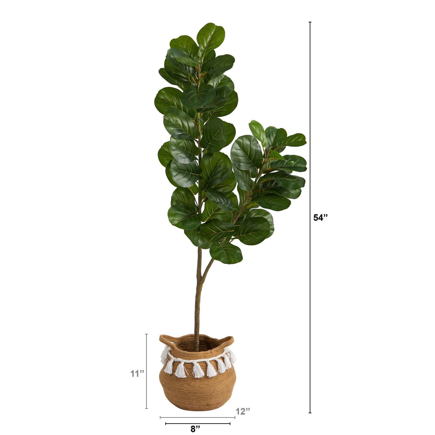 4.5’ Fiddle Leaf Fig Tree with Boho Chic Handmade Natural Cotton Woven Planter with Tassels