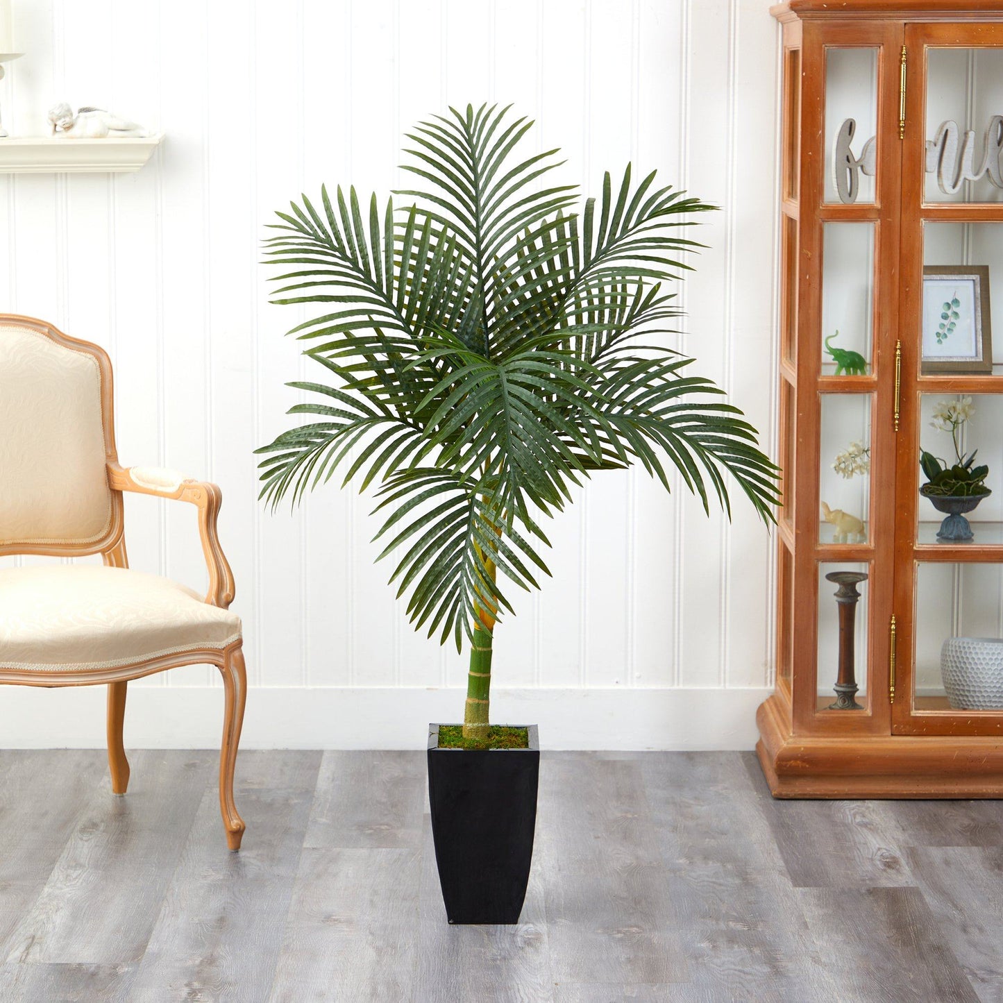 4.5’ Golden Cane Artificial Palm Tree in Black Metal Planter