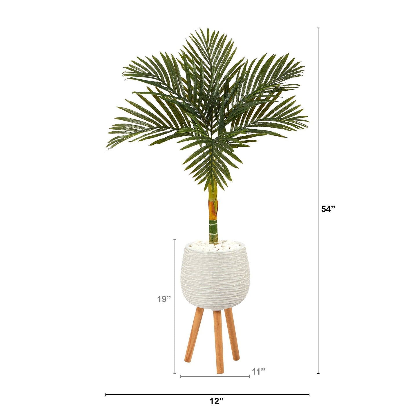 Palmera artificial de caña dorada de 4,5 pies en maceta blanca con soporte