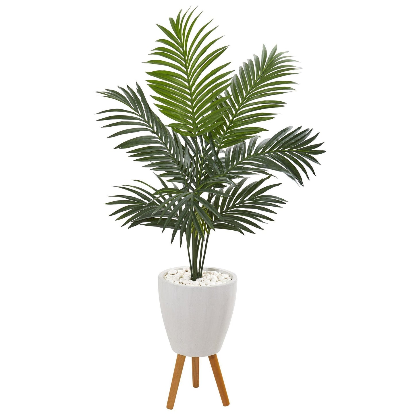 4.5’ Kentia Artificial Palm Tree in White Planter with Legs