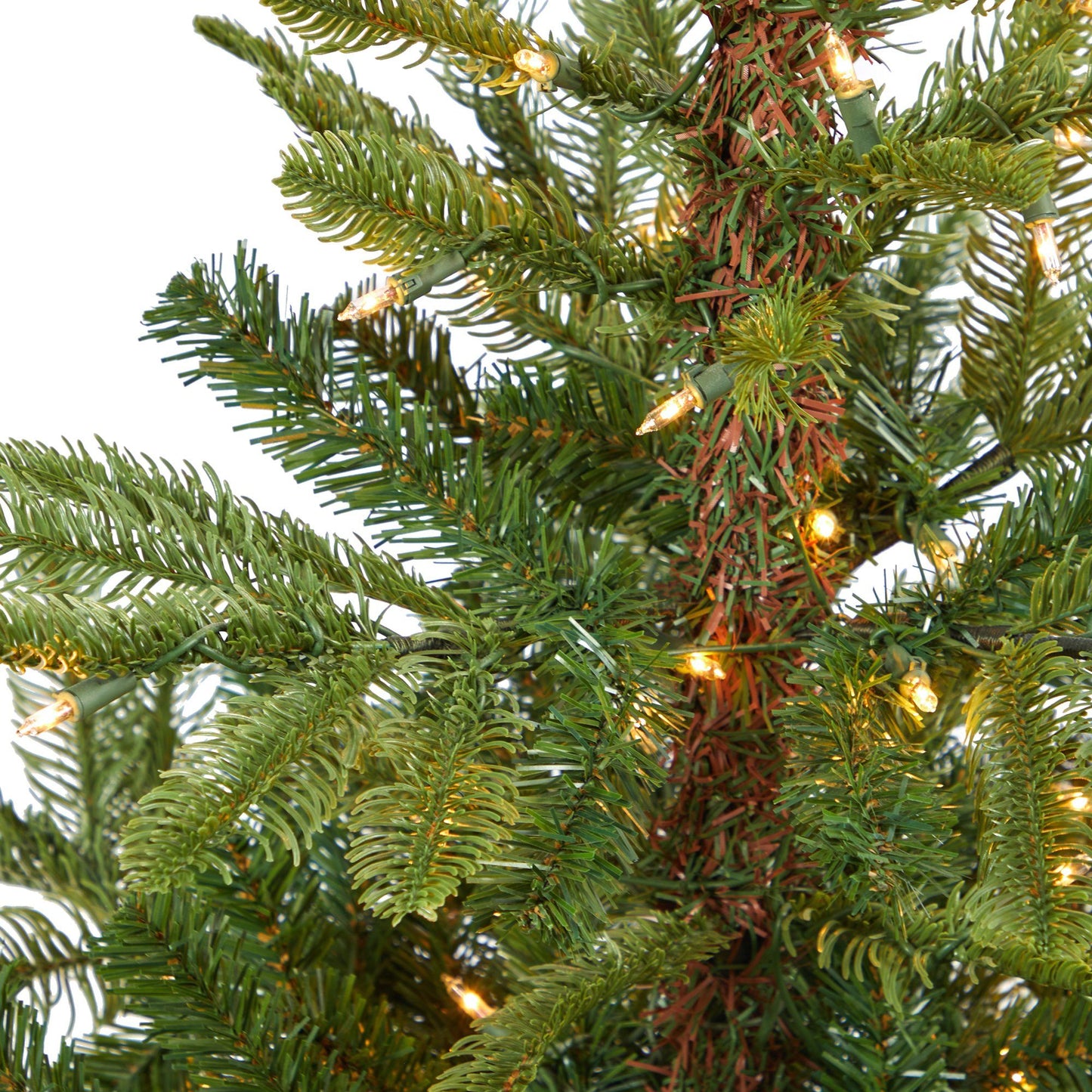 Árbol de Navidad artificial de abeto de Washington en capas de 4,5 pies con 100 luces LED transparentes y 189 ramas flexibles en maceta blanca