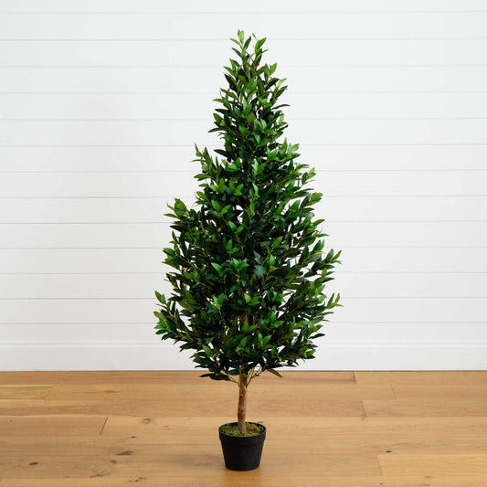 Árbol topiario artificial de cono de olivo de 4,5 pies resistente a los rayos UV (interior/exterior)