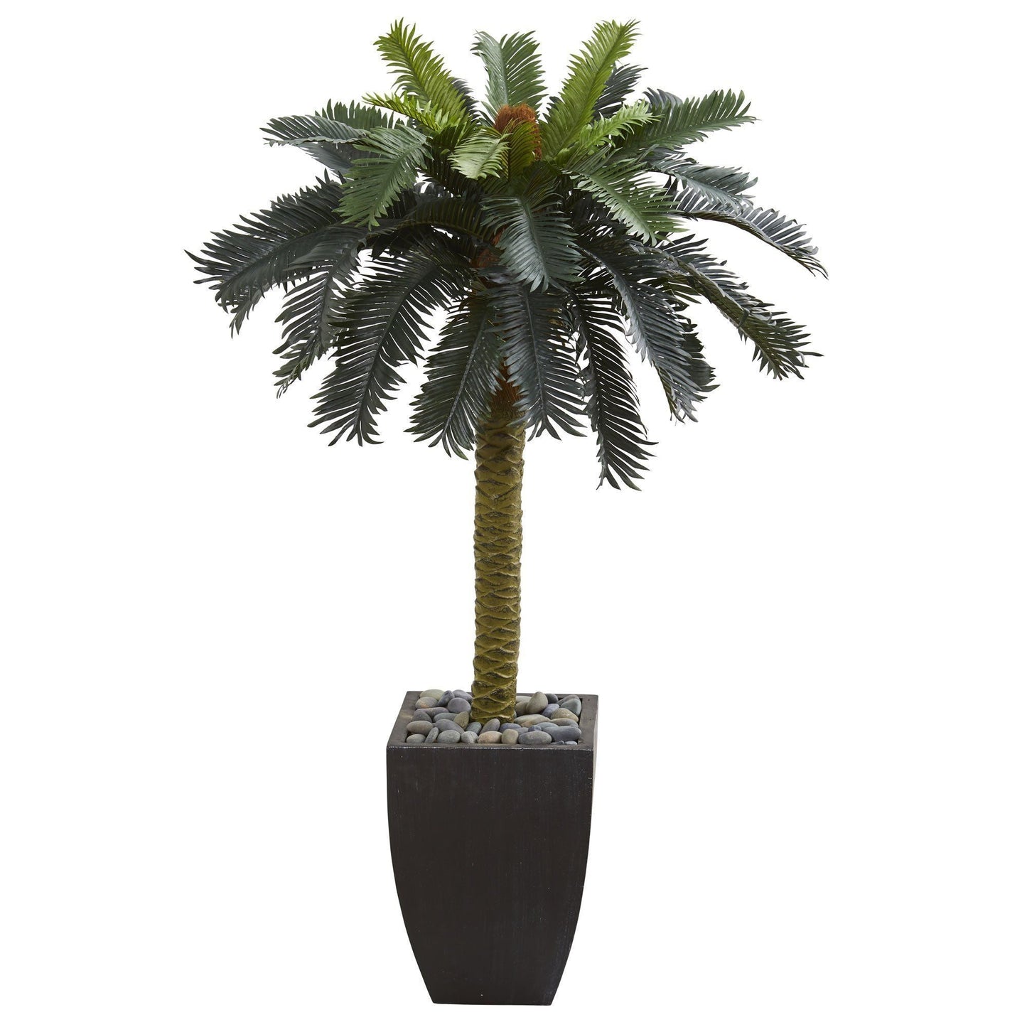 Palmera artificial de sagú de 4,5 pies en macetero negro