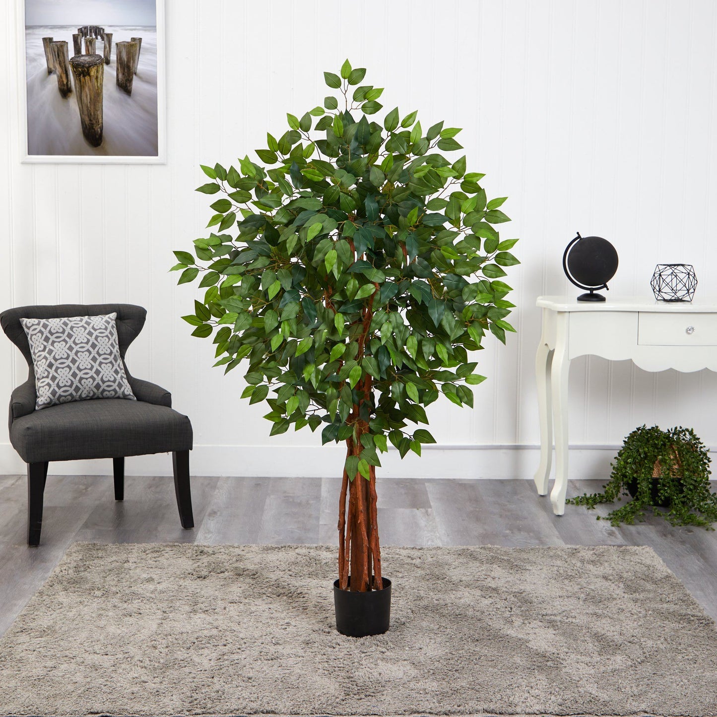 Árbol ficus artificial de lujo de 4,5 pies con tronco natural