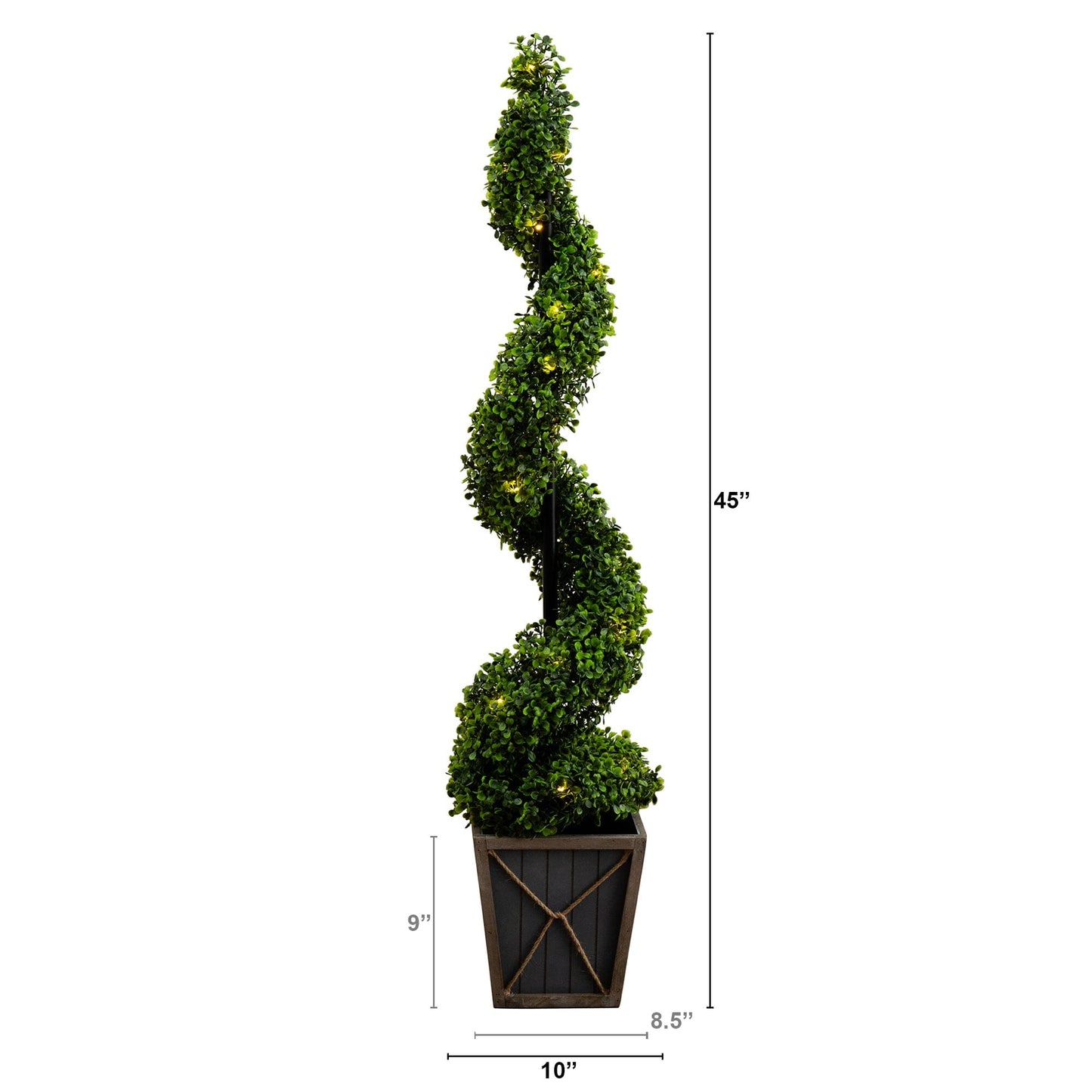 45” UV Resistant Artificial Boxwood Spiral Topiary Tree with LED Lights in Decorative Planter (Indoor/Outdoor)