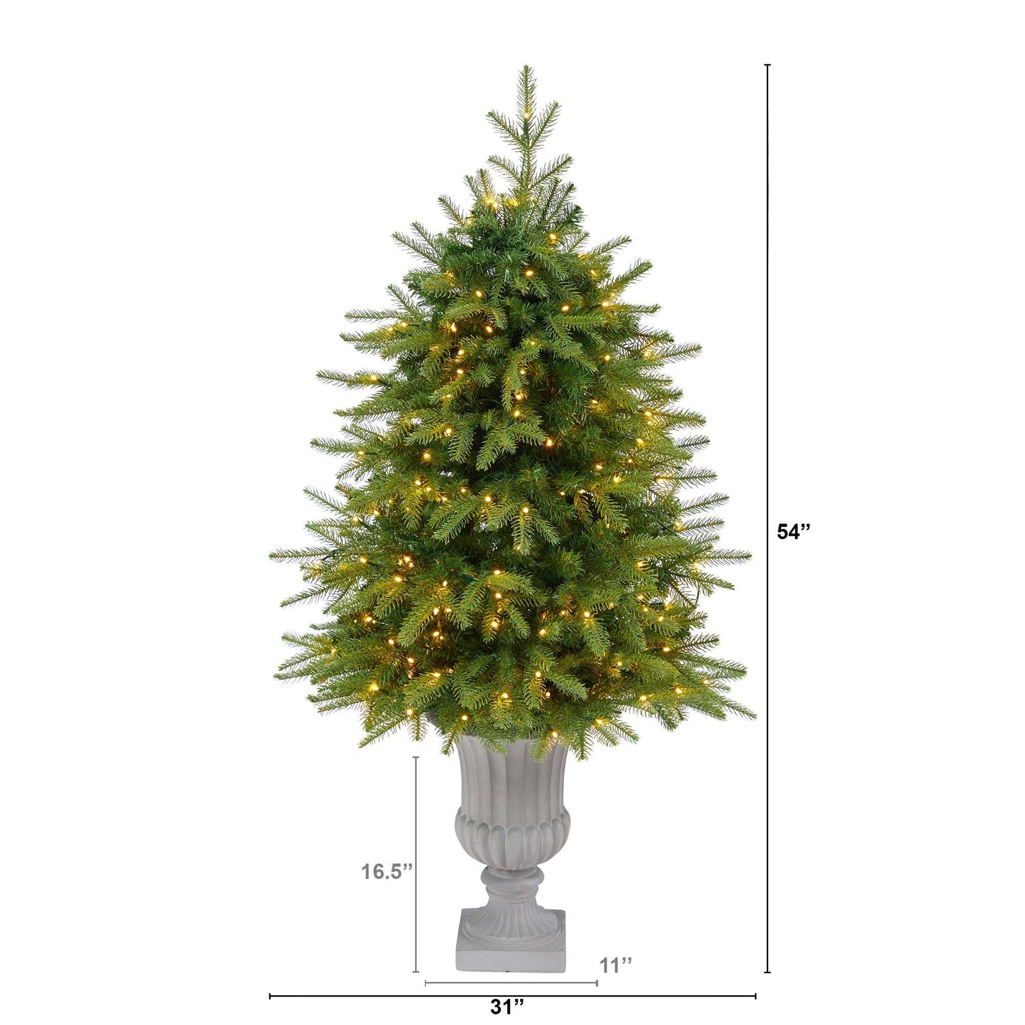 Árbol de Navidad artificial de abeto de Vancouver de 4,5 pies con “aspecto natural” con 250 luces LED transparentes y 814 ramas flexibles en maceta decorativa