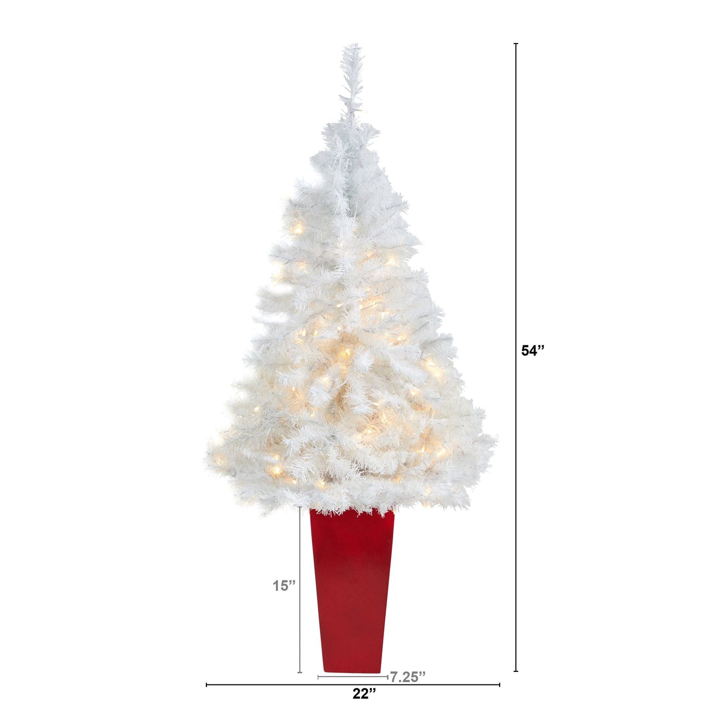 Árbol de Navidad artificial blanco de 4,5 pies con 100 luces LED transparentes en maceta roja