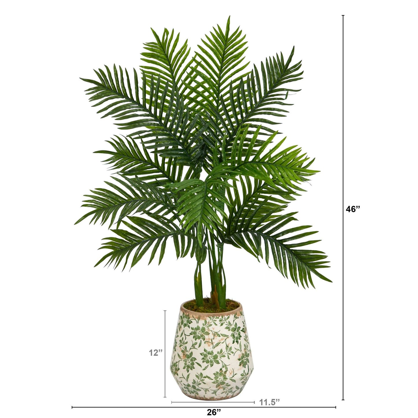 46” Areca Palm Artificial Tree in Floral Print Planter (Real Touch)