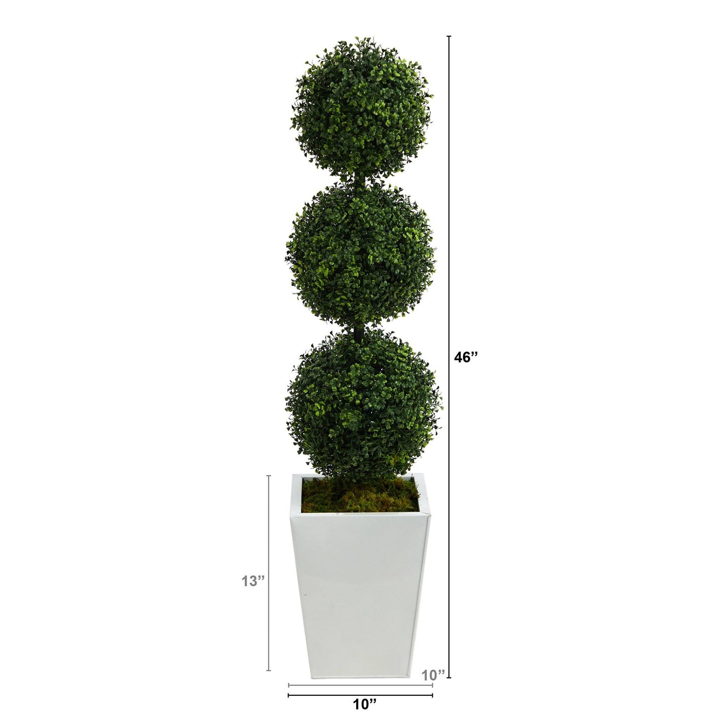 46” Boxwood Triple Ball Topiary Artificial Tree in White Metal Planter (Indoor/Outdoor)