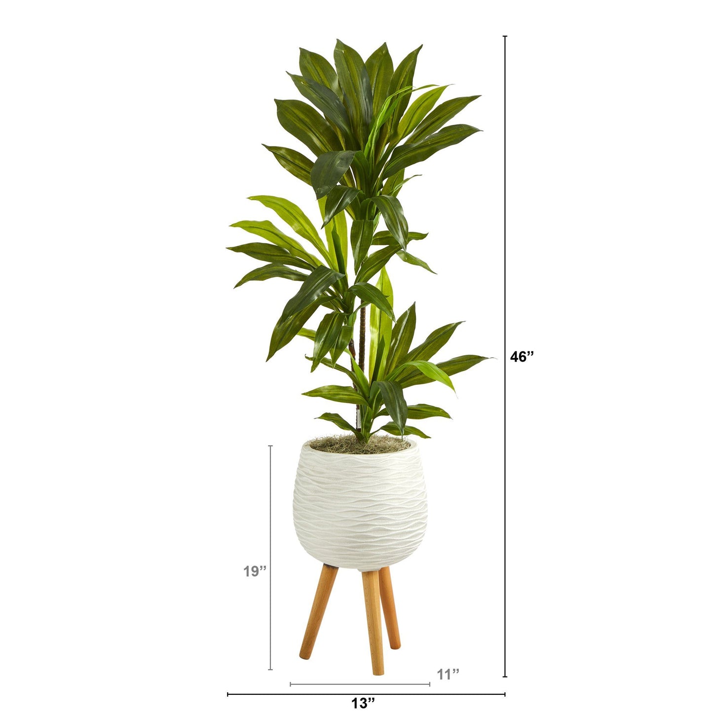 Planta artificial Dracaena de 46" en macetero blanco con soporte (tacto real)