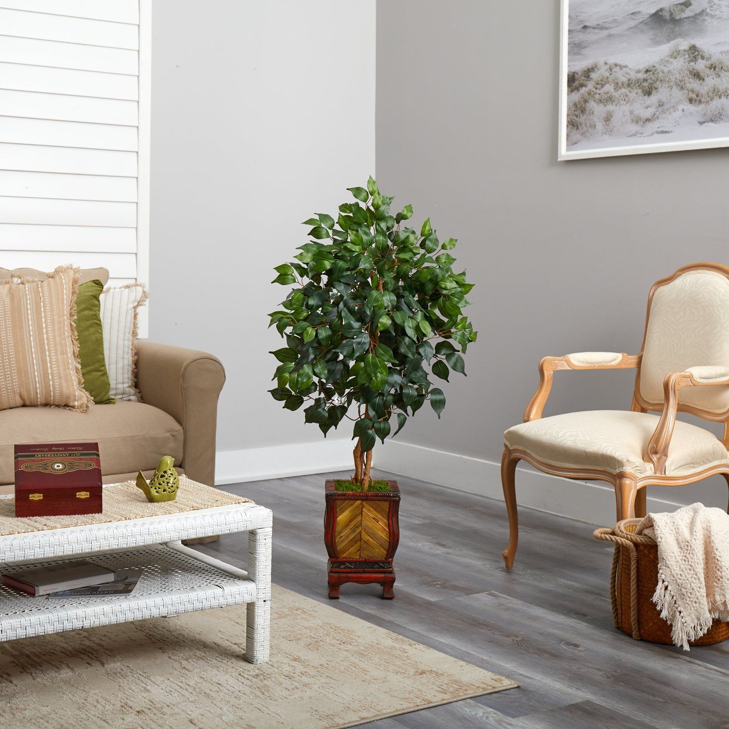 Árbol ficus artificial de 46” en macetero decorativo