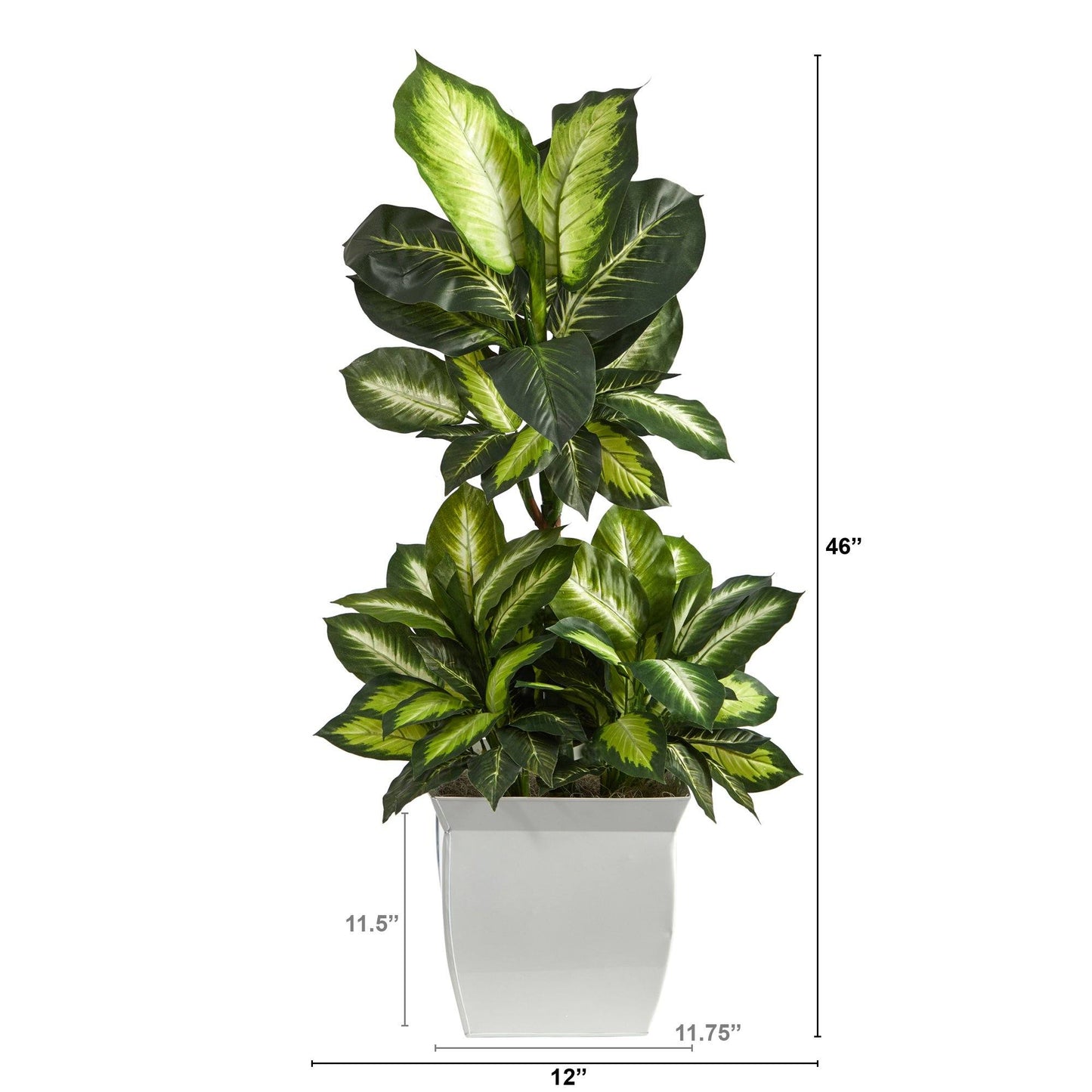 Plante artificielle Golden Dieffenbachia de 46 po dans un pot en métal blanc