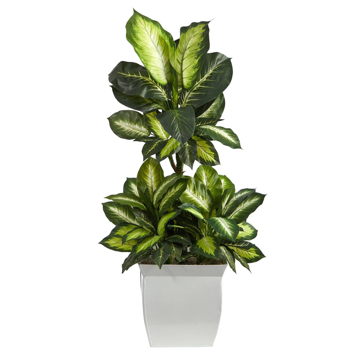 Plante artificielle Golden Dieffenbachia de 46 po dans un pot en métal blanc