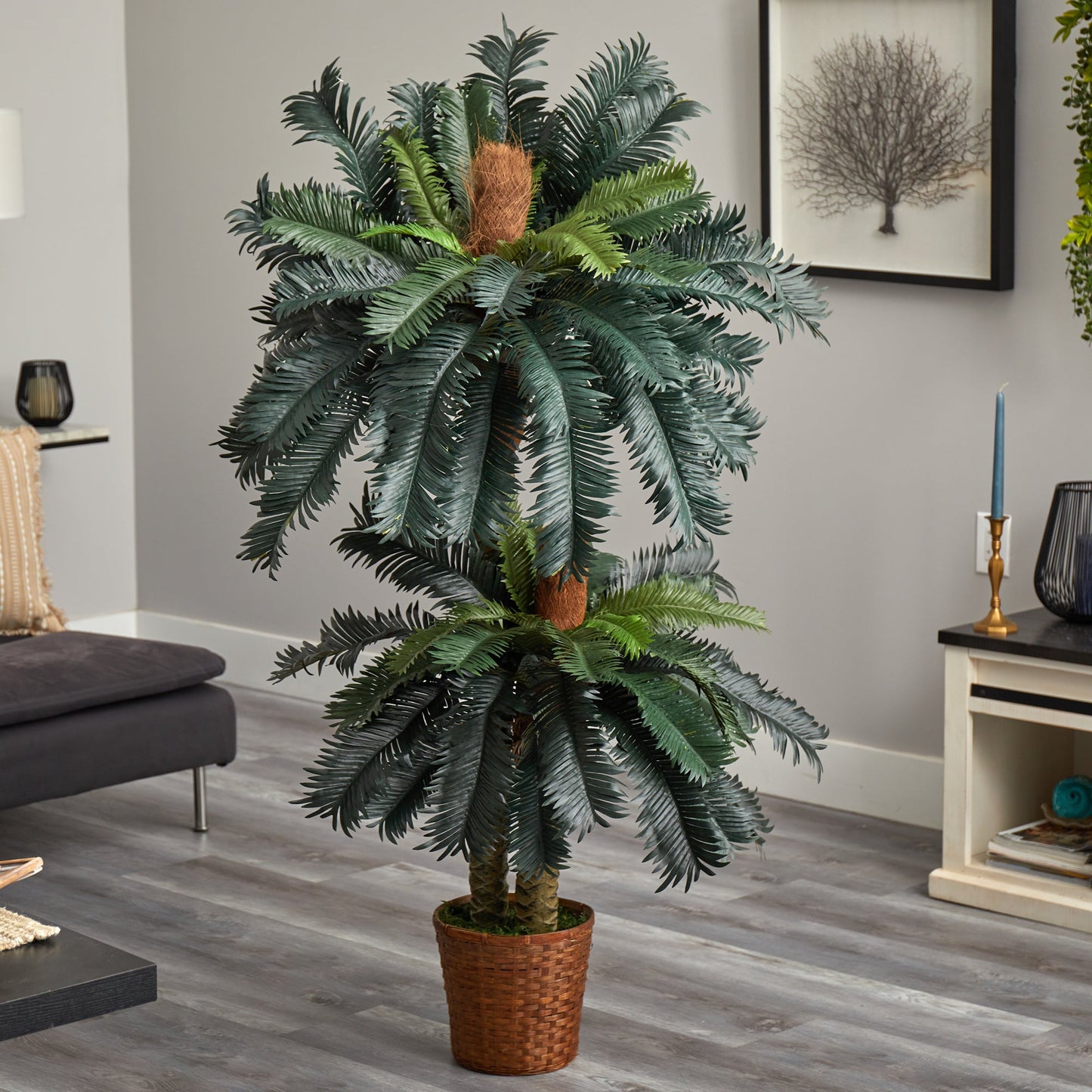 5’ and 3’ Double Sago Palm Artificial Tree with Basket