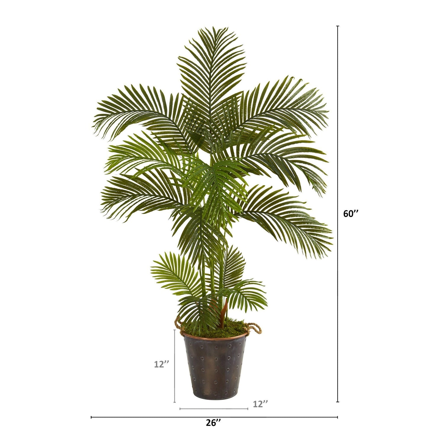 5' Areca Palm Artificial Tree in Decorative Metal Pail with Rope