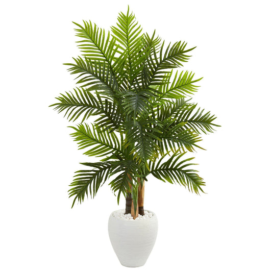 Palmera areca artificial de 5 pies en maceta blanca (tacto real)