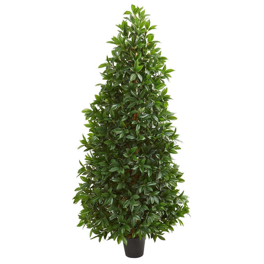 Árbol topiario artificial de hojas de laurel de 5 pies resistente a los rayos UV (interior/exterior)