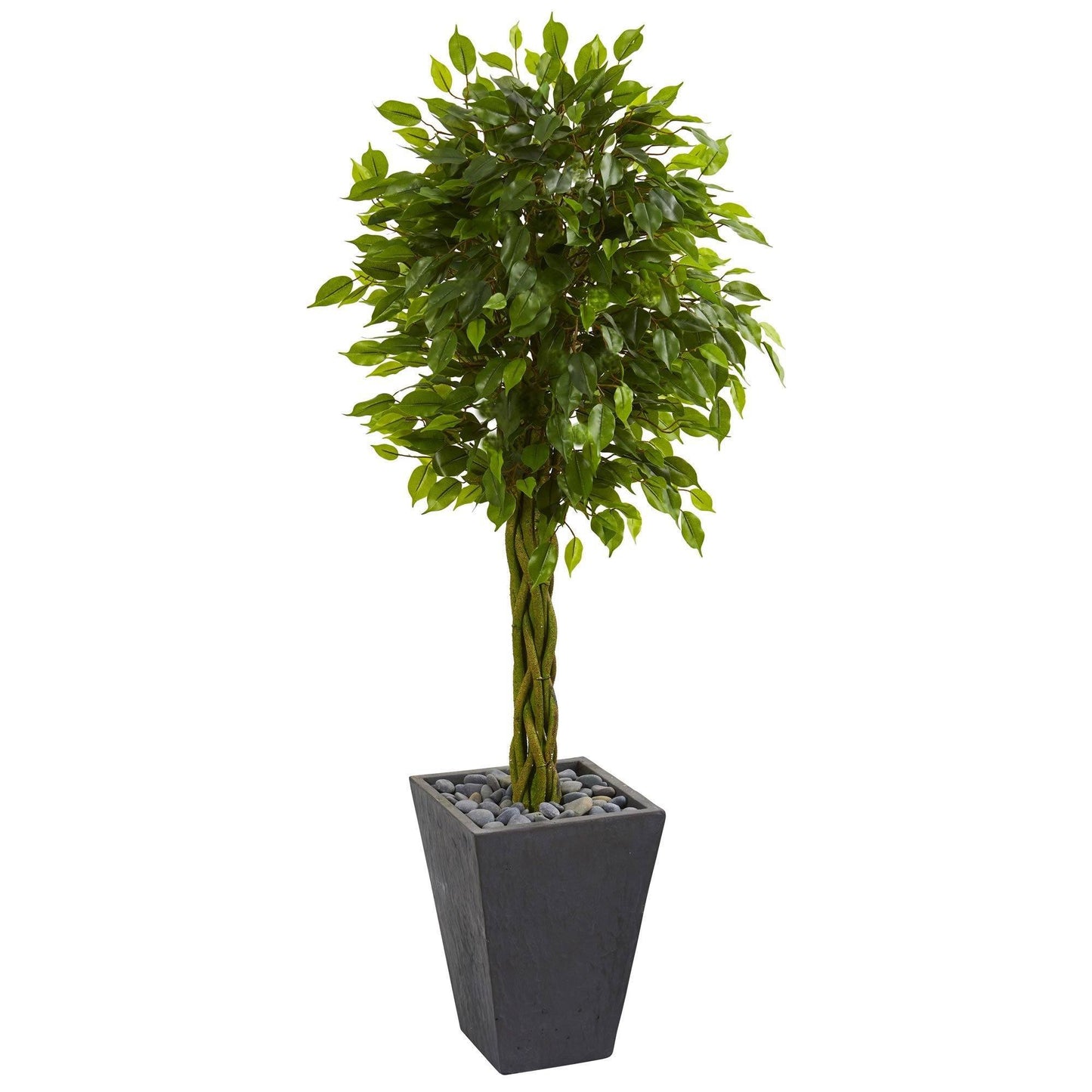 Árbol artificial de ficus trenzado de 5 pies en maceta de pizarra (interior/exterior)